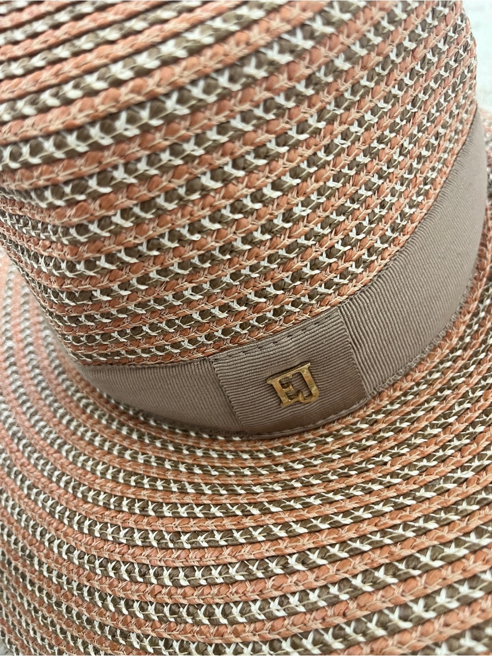 Eric Javits Coral and Cream Braided Straw Sun Hat - Picture 4 of 6